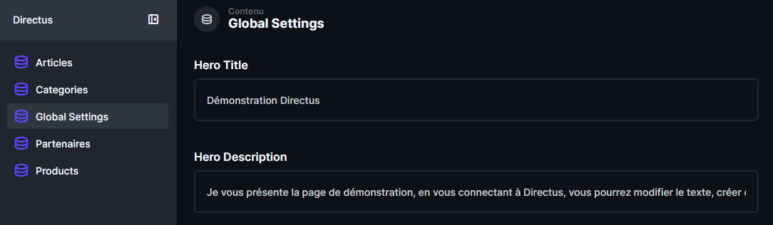 Paramètres globaux du site